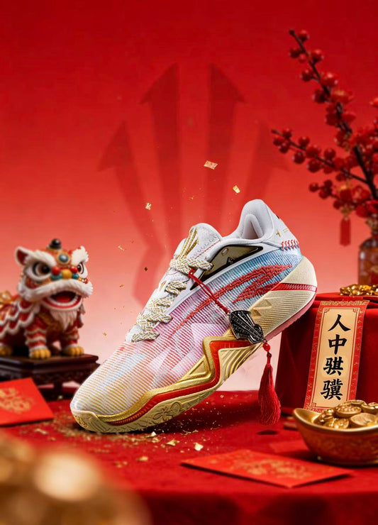 ANTA KAI 3 Chinese New Year カイリー・アービング バスケットボールシューズ ベージュ ゴールド レッド 側面
