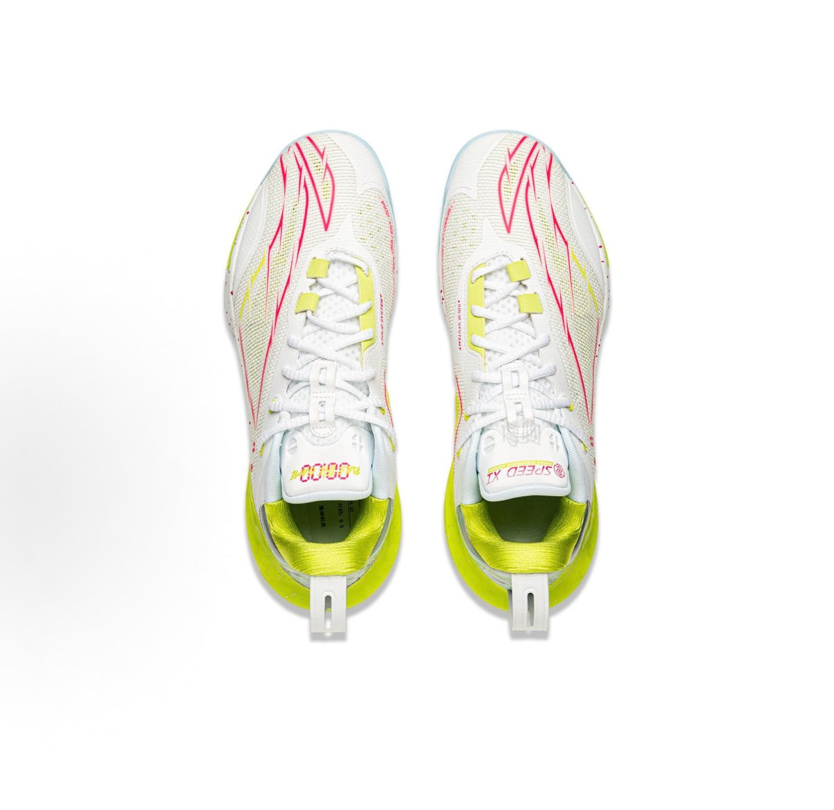 リーニン LI-NING SPEED 11「ホワイト/ネオンイエロー」スピード11 バッシュ 上面 ペア