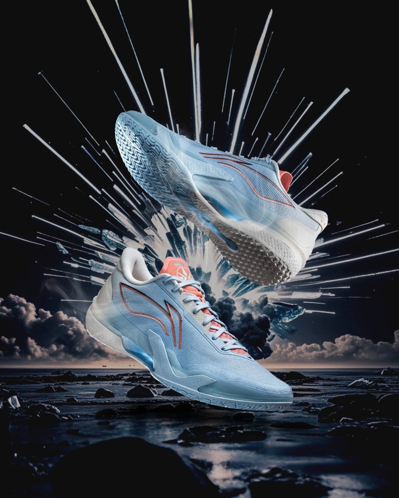 
Li-Ning Liren 5 Low Glacier バスケットボールシューズ グレイシャーブルー オフホワイト 側面