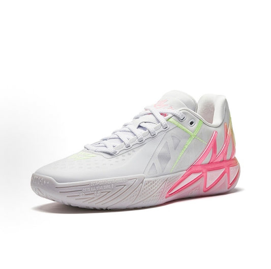 ANTA KT11 Summer Edition クレイ・トンプソン バスケットボールシューズ ホワイト ホットピンク ライムグリーン 側面