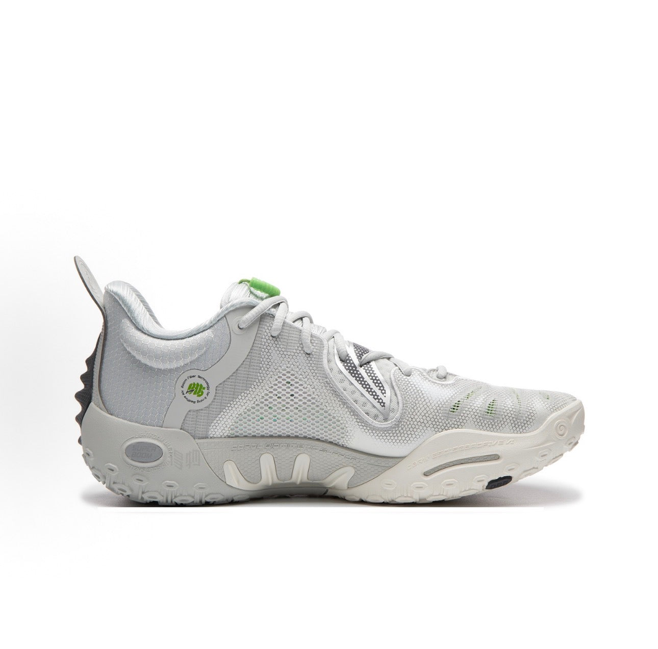 Li-Ning BadFive 6 Grey 斜め後方 ヒール グリーンアクセント
