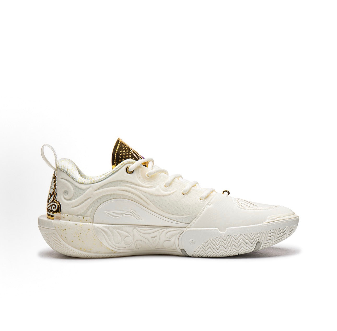 Li-Ning Way of Wade 12 Dynasty 斜め後方 ヒール ホワイト パープルアクセント
