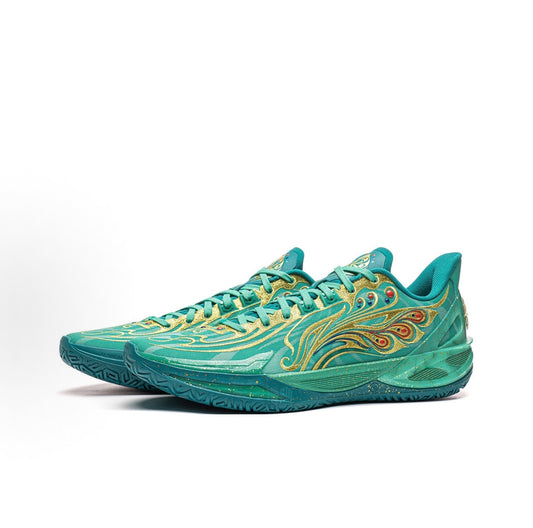 Li-Ning Liren 6 V2 Phoenix Crown グリーン×ゴールド 斜め前方ペア