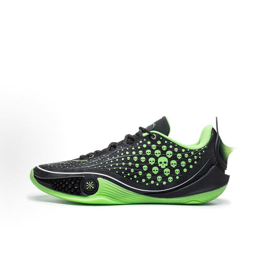 LI-NING Wade 808 6 Ultra「Fear」ブラック×ネオングリーン ドクロ柄 外側側面