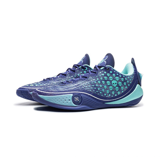 LI-NING Wade 808 6 Ultra「Fear」ネイビー×ミント ドクロ柄 ペア 斜め前方