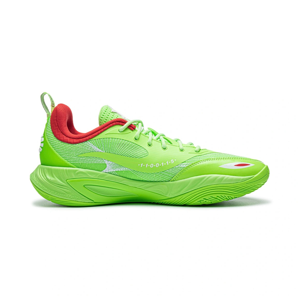 Li-Ning DLo 2 Christmas ライムグリーン レッド 斜め前方