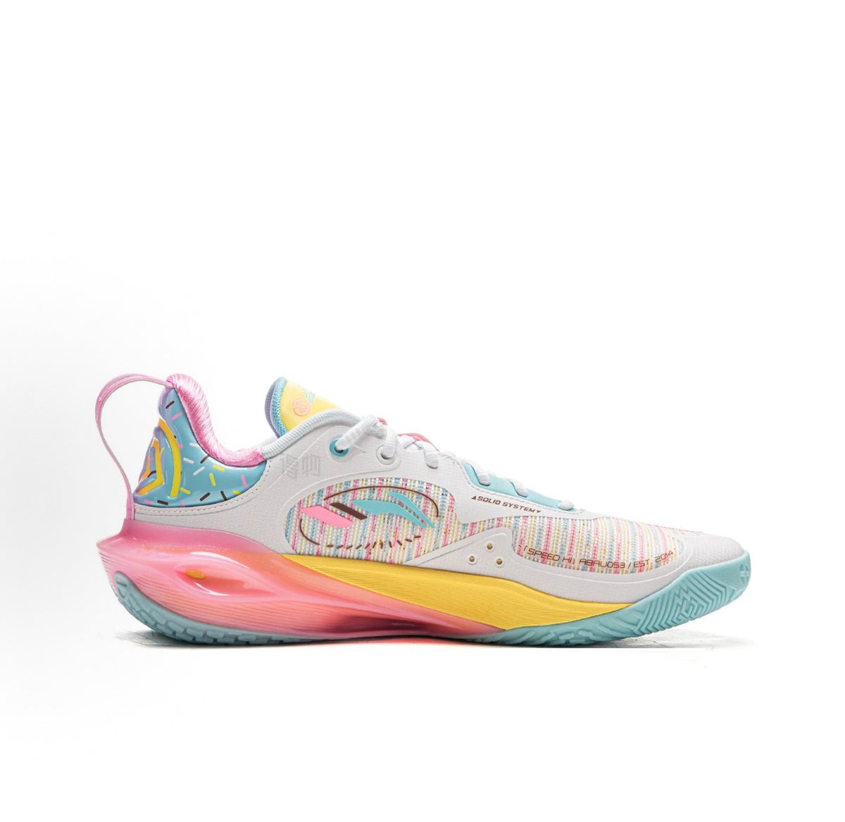 リーニン LI-NING SPEED 11「ホワイト/ピンク/ブルー」スピード11 バッシュ 側面