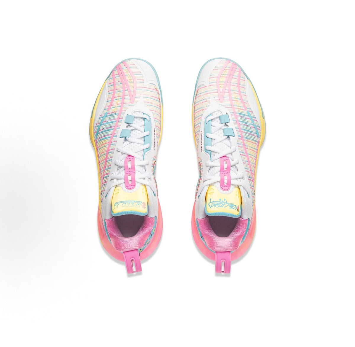 リーニン LI-NING SPEED 11「ホワイト/ピンク/ブルー」スピード11 バッシュ 上面 ペア
