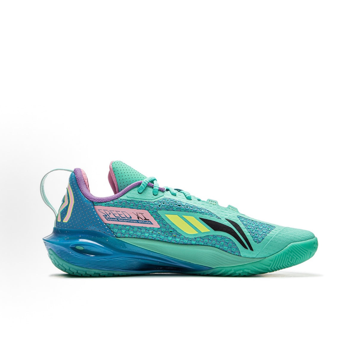 リーニン LI-NING SPEED 11「グリーン/ブルー」スピード11 バッシュ 側面 別アングル