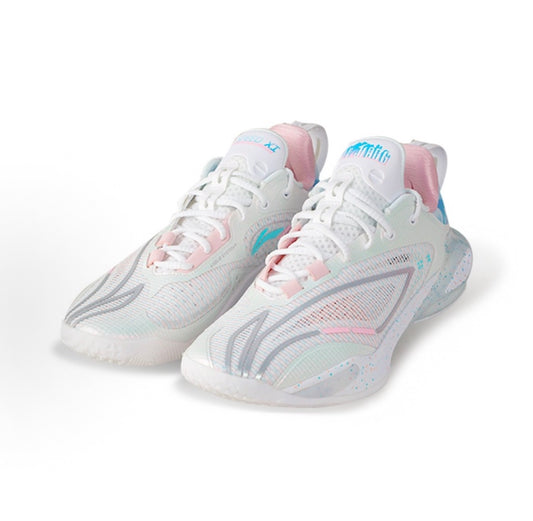 リーニン LI-NING SPEED 11「ホワイト/パステル」スピード11 バッシュ 斜め前方 ペア